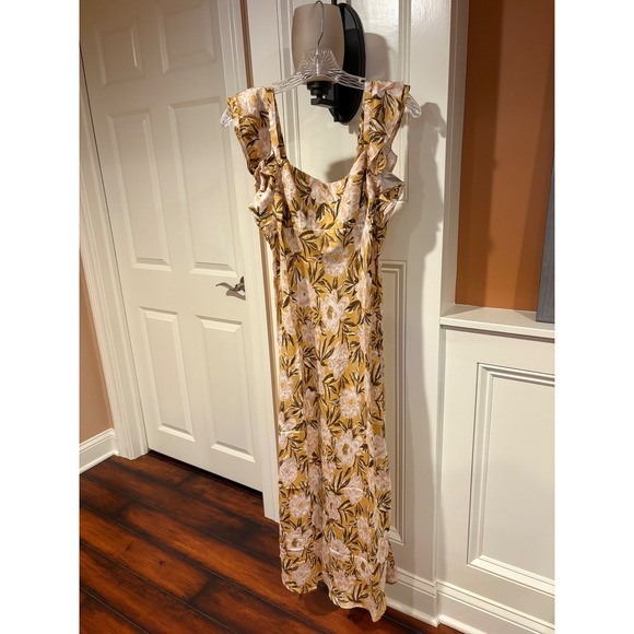 Madewell Dresses & Skirts - New‎ Madewell Women's Floral Ruffle Strap Midi Dress Size 6 Yellow Ivory Print